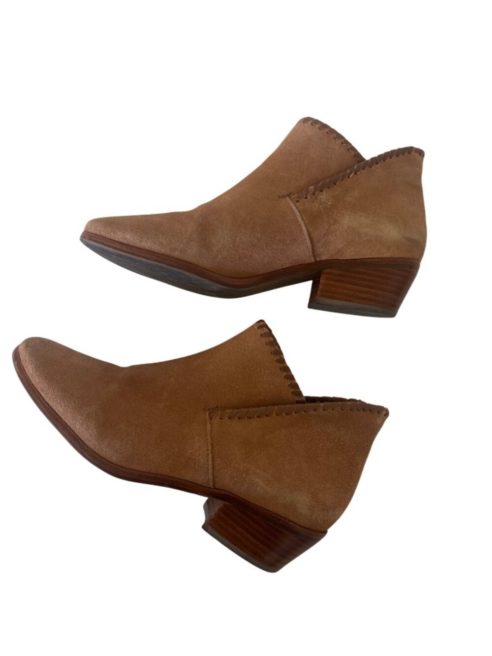 Jack Rogers Camel Brown Suede Ankle Boots With Stacked Heel